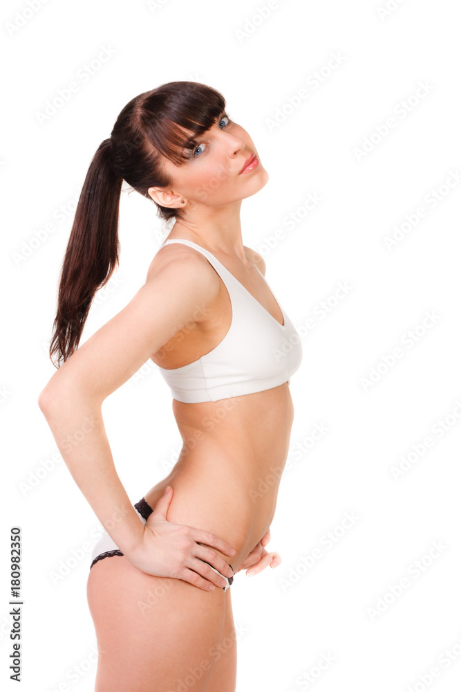 beautiful young woman with slim body in underwear isolated beautiful young woman with slim body in underwear isolated