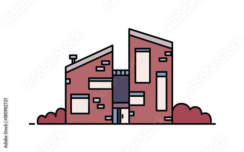 Brick house built in contemporary architectural style using eco materials. Mo...