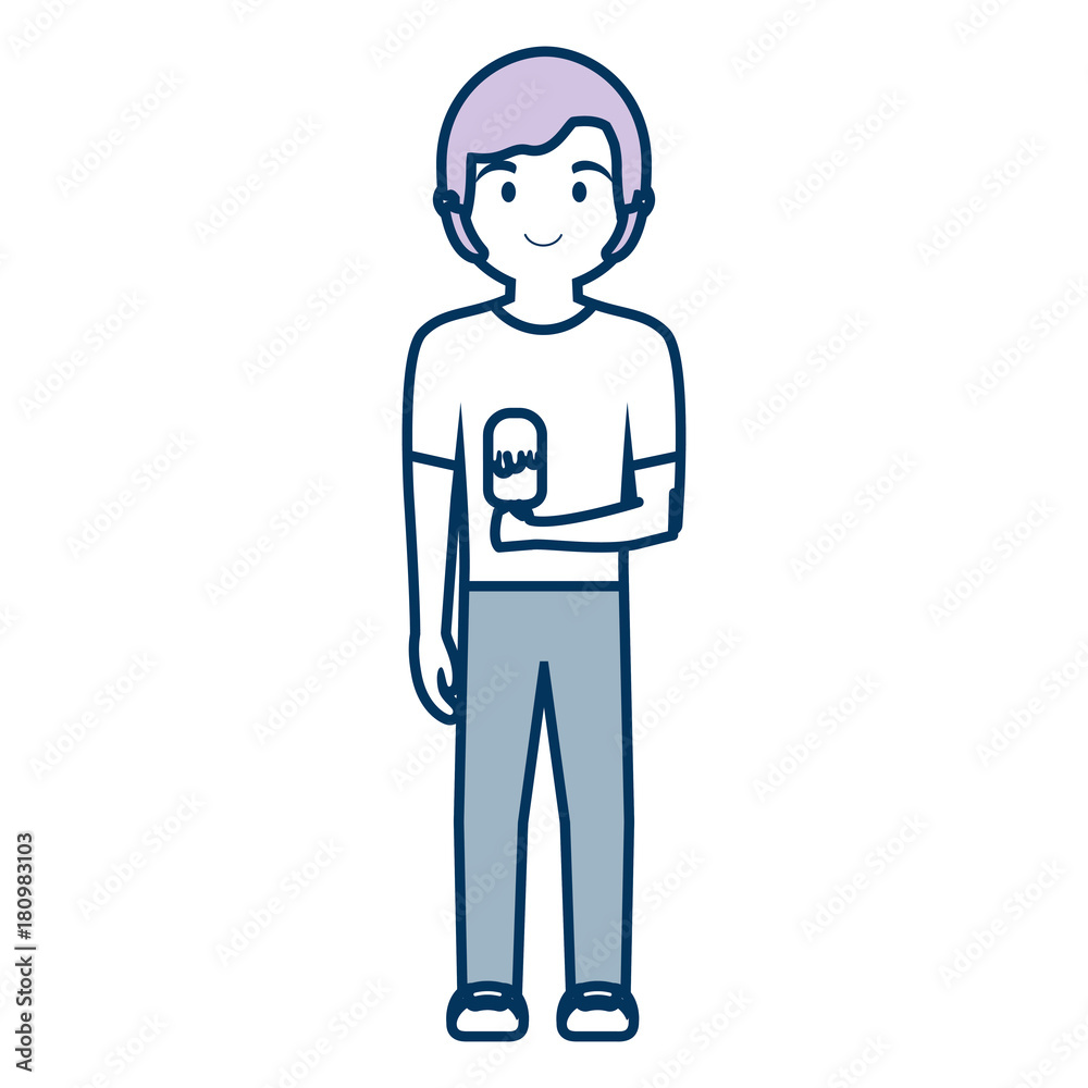 cartoon man with ice cream icon over white background vector illustration