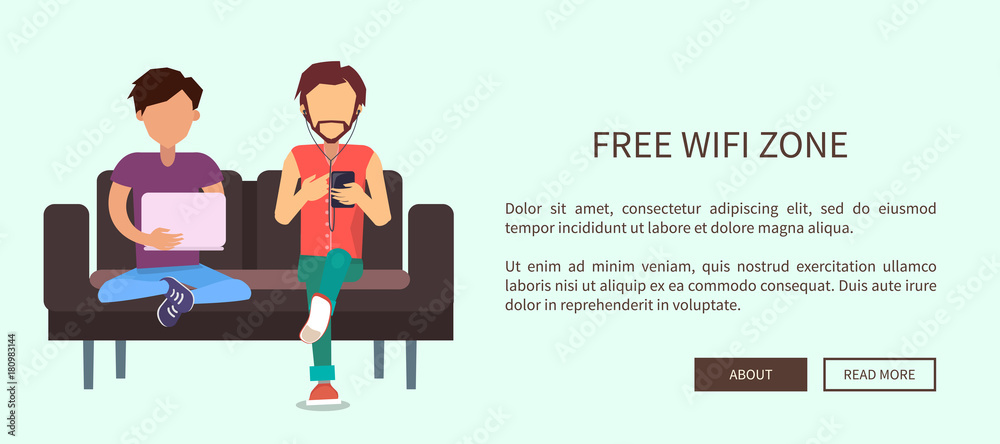 Free Wi-Fi Zone Web Banner with Two Men Sitting