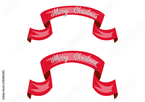 Red glossy ribbon vector banners. Happy New Year. Merry Christmas. Eps 10 photo