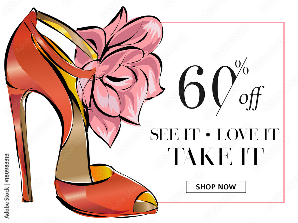 plank oogst pion Fashion shoes sale banner, online shopping social media ads web template  with beautiful heels. Vector illustration Stock Vector | Adobe Stock