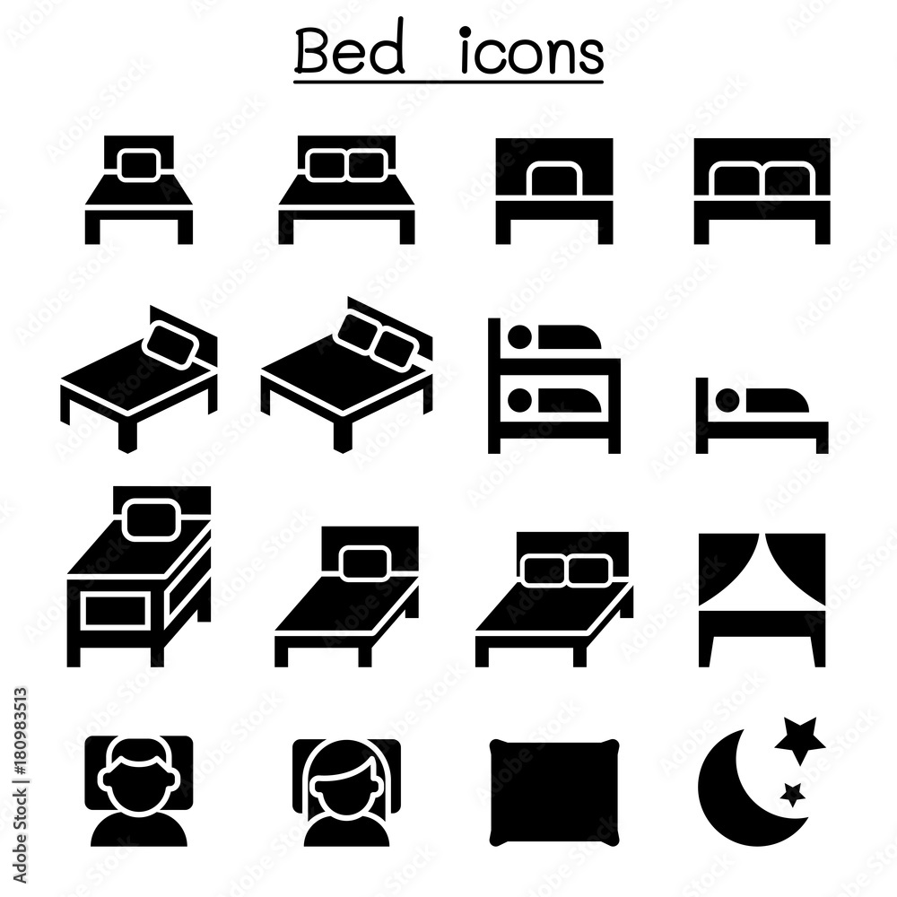 Bedroom & Mattress icon set Bedroom & Mattress icon set