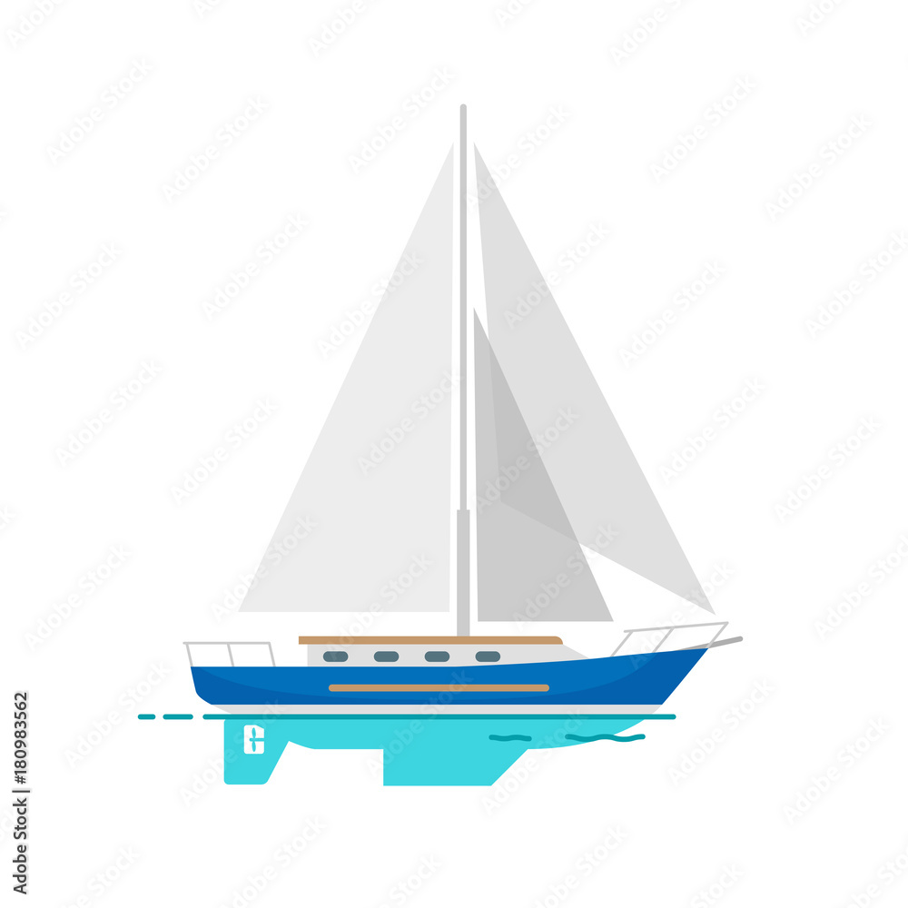 Yacht Sailboat with White Canvas on Water Surface