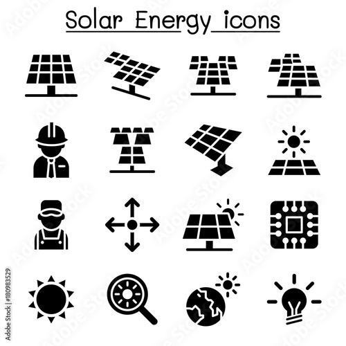 Solar energy industrial icon set