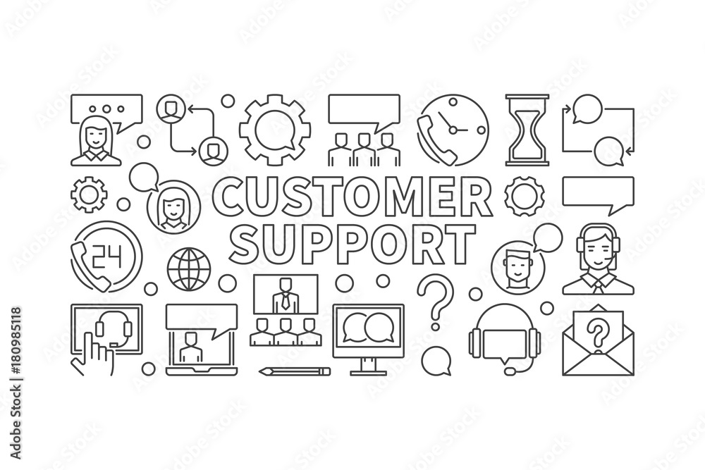 Customer support linear illustration - vector banner Customer support linear illustration - vector banner