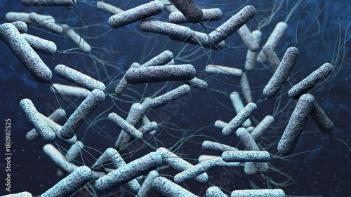3d illustration of cholera pathogens in dark blue water photo