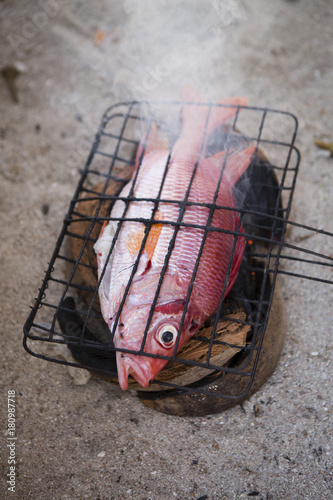 Vivaneau on a makeshift barbecue, Pulau Messah, Flores, Indonesia photo