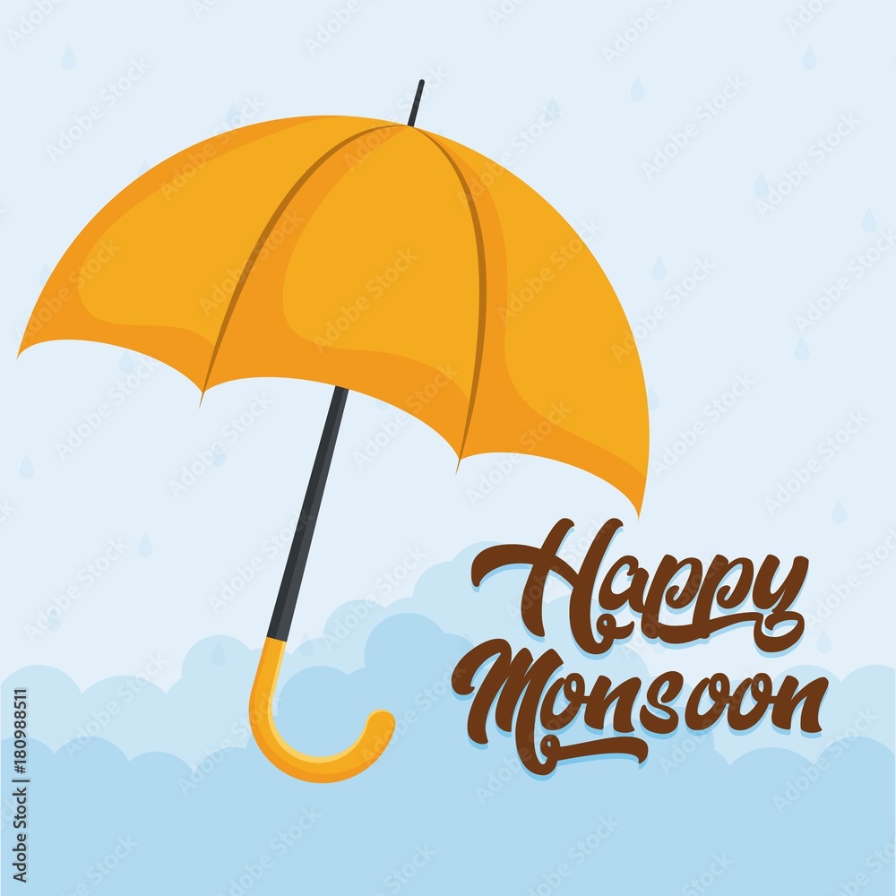 happy monsoon colorful design with yellow umbrella icon over blue background vector illustration happy monsoon colorful design with yellow umbrella icon over blue background vector illustration