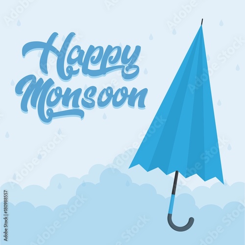happy monsoon colorful design with closed umbrella icon over blue background vector illustration