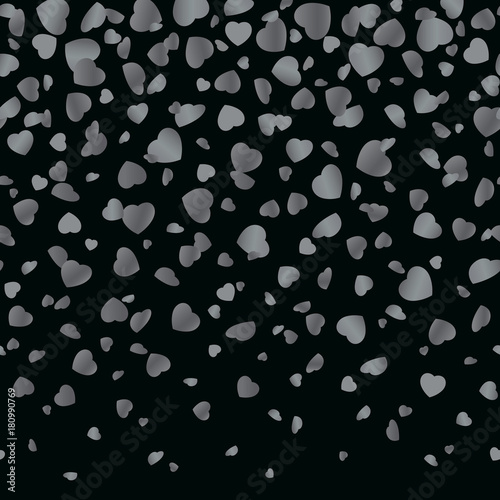 Silver hearts on a black seamless background. Vector illustration with a clipping mask.