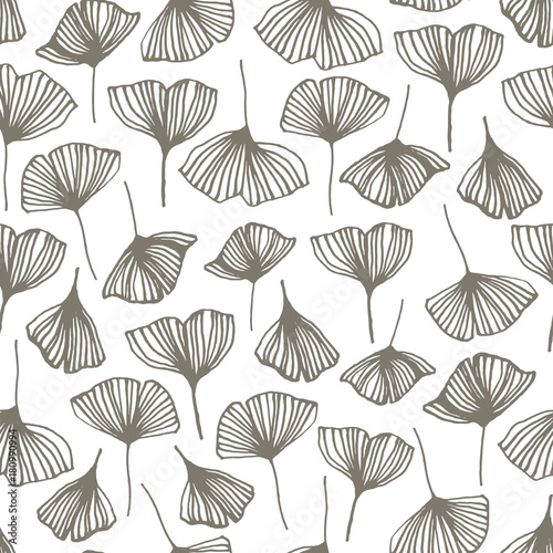 Seamless pattern with ginkgo leaves.