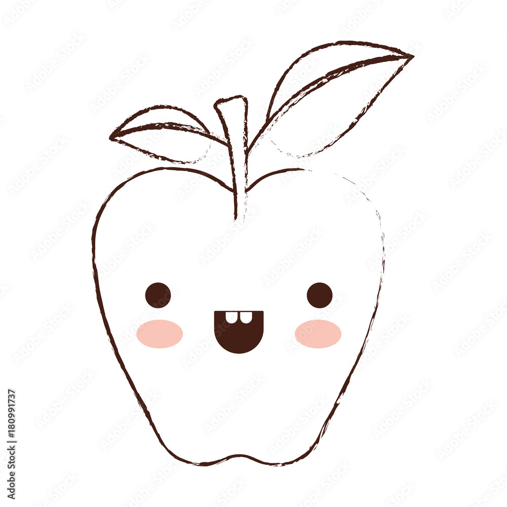 kawaii apple with stem and leaves in brown blurred silhouette kawaii apple with stem and leaves in brown blurred silhouette