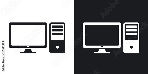 Vector desktop computer icon. Two-tone version on black and white background photo