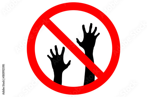 NO ZOMBIES ALLOWED sign. Silhouette of corpse hands, isolated. Vector.