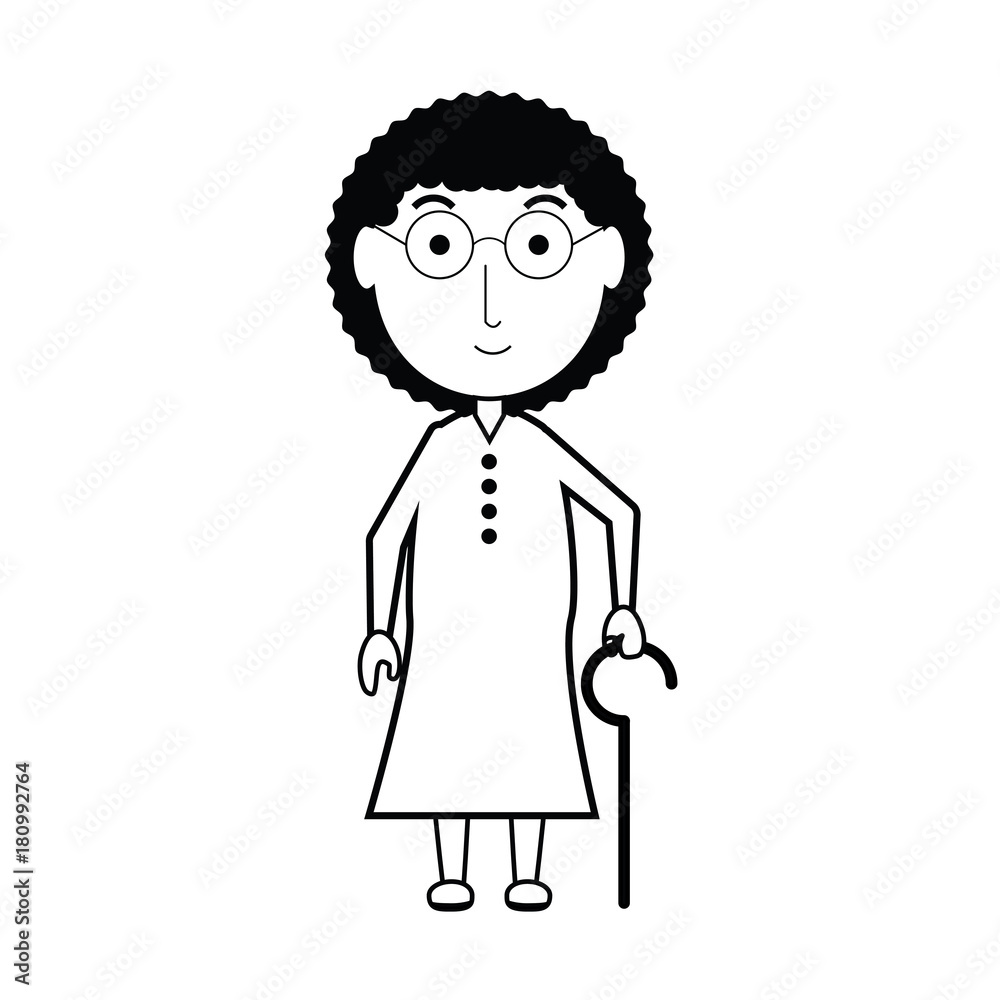 cartoon elderly woman with a walking stick icon over white background vector illustration cartoon elderly woman with a walking stick icon over white background vector illustration