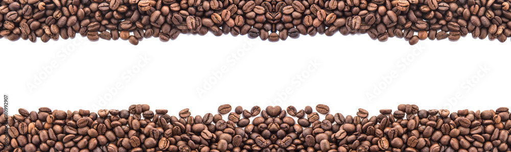 roasted coffee beans, can be used as a background, Beans isolated on white background, Free from copy space. roasted coffee beans, can be used as a background, Beans isolated on white background, Free from copy space.