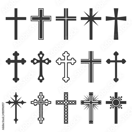 Christian Cross Icons Set on White Background. Vector