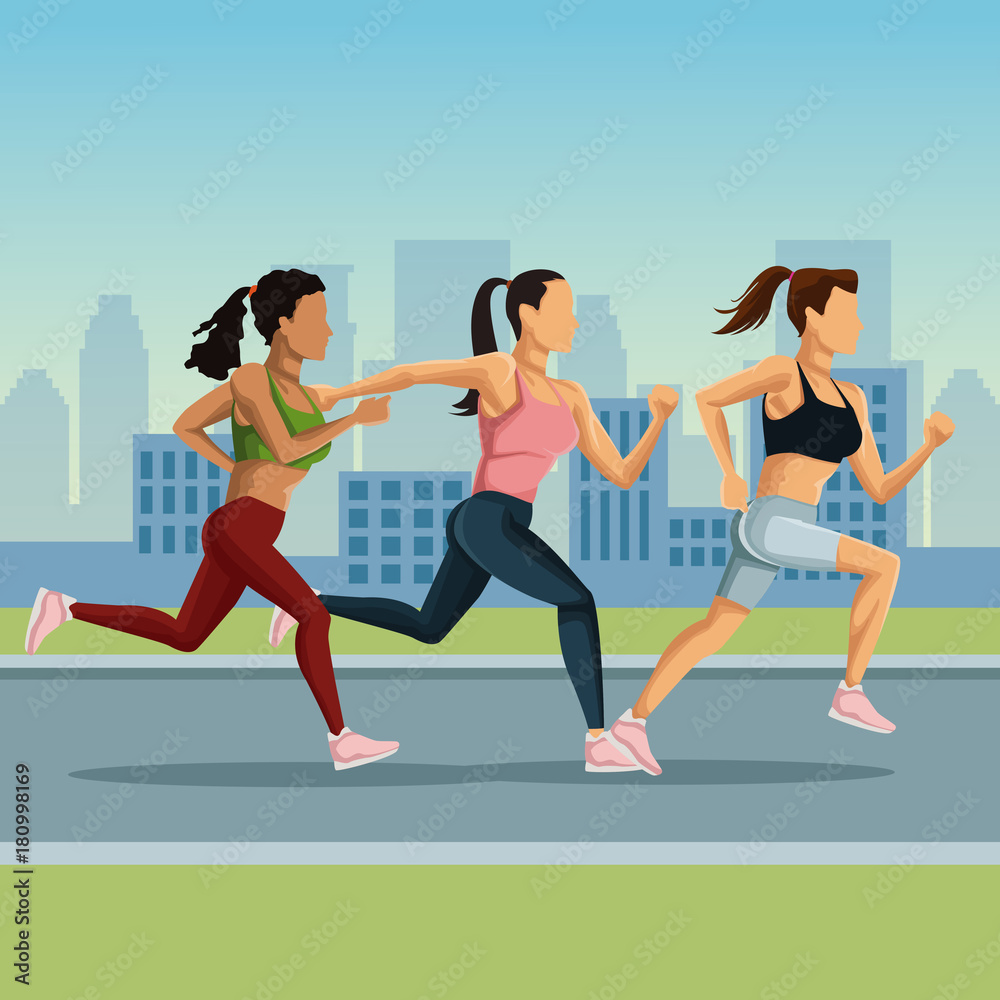 Marathon in the city cartoon