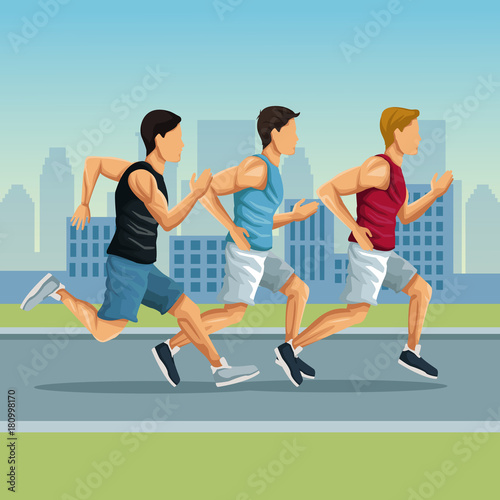 Marathon in the city cartoon © Jemastock
