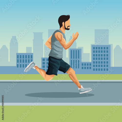 Man running in the city