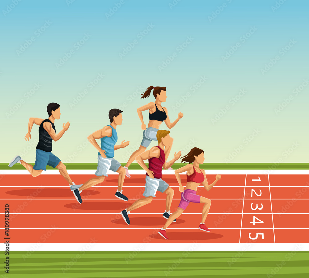 Obraz premium People on running track