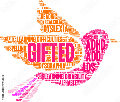 Gifted with Learning Difficulties Word Cloud on a white background. 