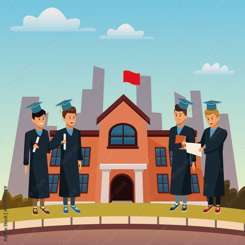Fototapeta premium Young students in highschool building