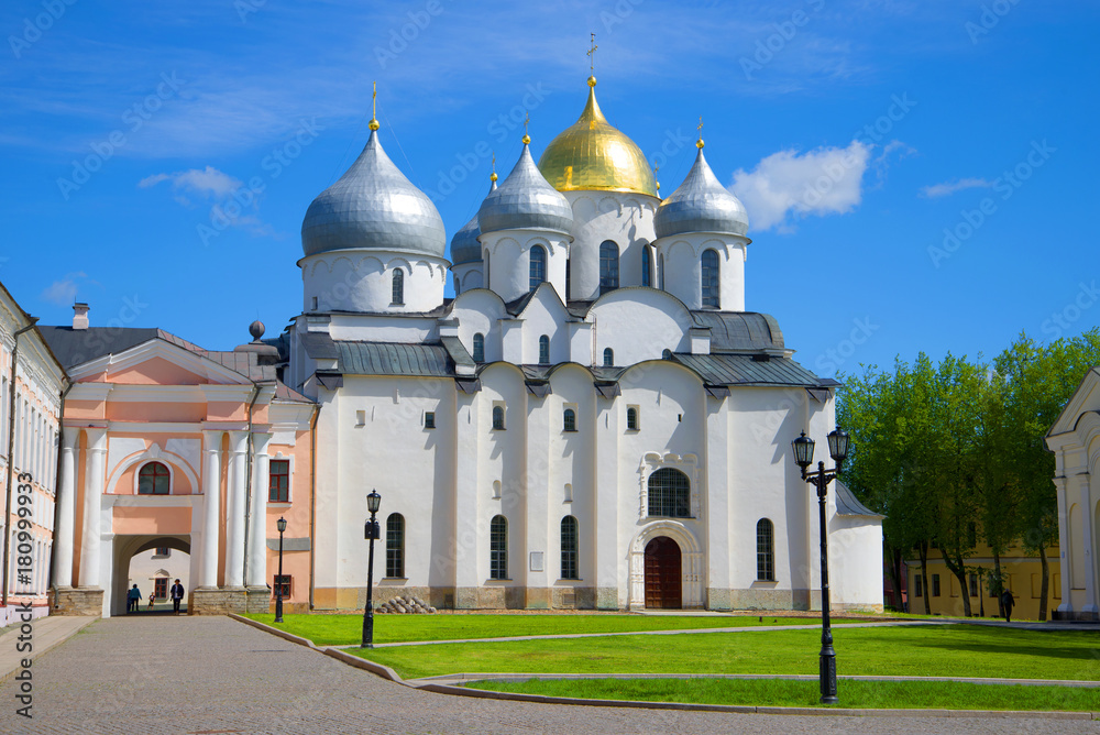 St. Sophia Cathedral on a sunny May day. The Kremlin of Veliky Novgorod, Russia