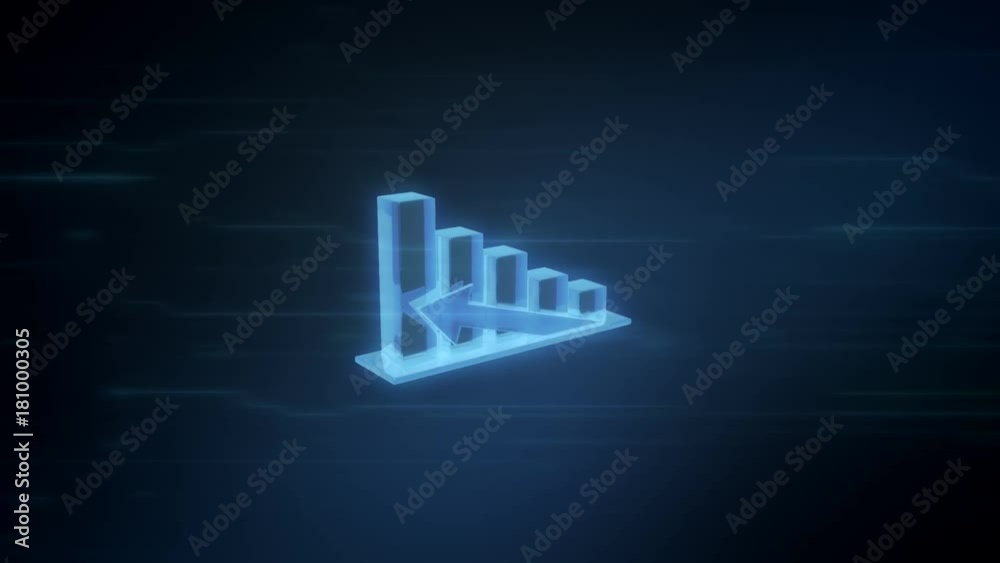 3d chart showing profit, spinning in 360 degree on a blue digital background with light effects, loop animation 