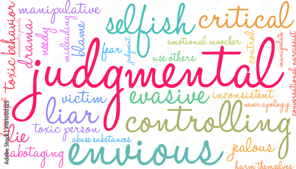 Judgmental Word Cloud on white background. 