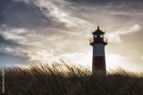 1850's lighthouse at sunset