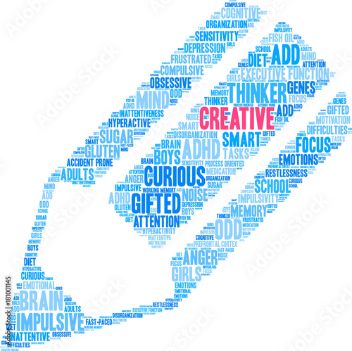 Creative ADHD Word Cloud on a white background. 
