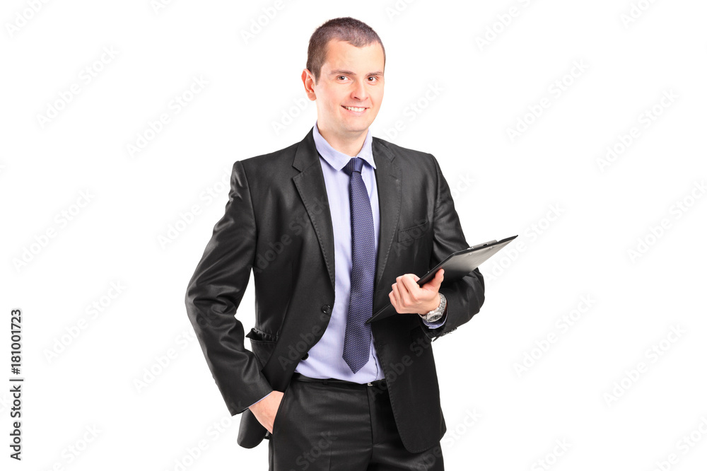 Businessman holding a clipboard Businessman holding a clipboard