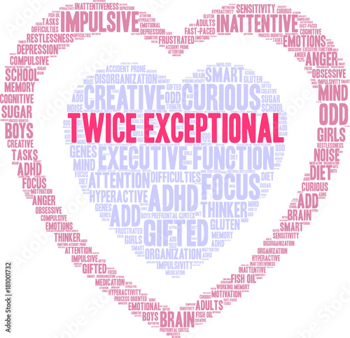 Twice Exceptional ADHD Word Cloud on a white background. 