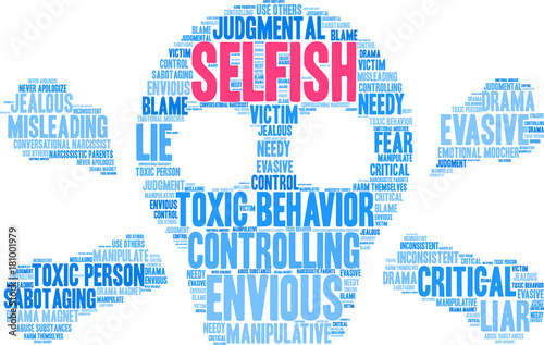 Selfish Word Cloud on a white background. 