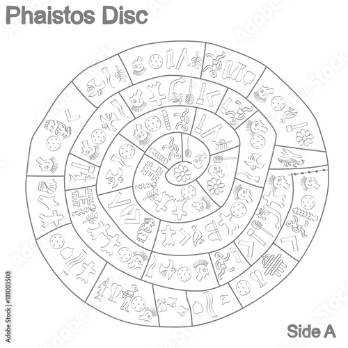 monochrome vector illustration with Phaistos disc for your design