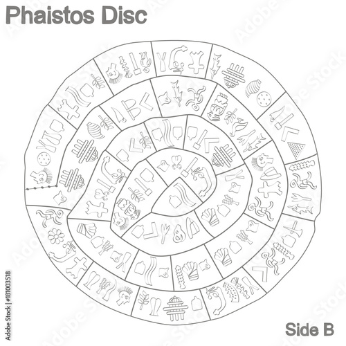 monochrome vector illustration with Phaistos disc for your design