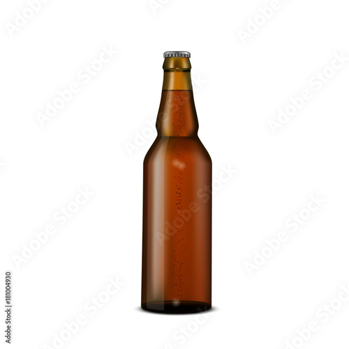 Glass Beer Brown Bottle On White