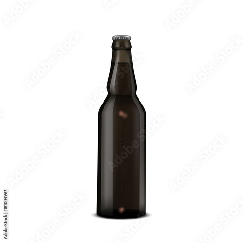 Glass Beer dark Brown Bottle On White