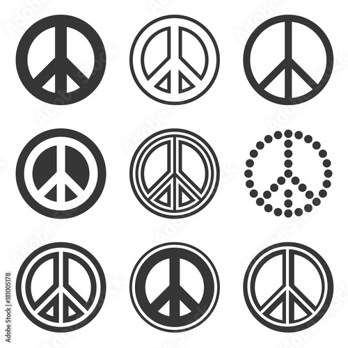 Hippie Peace Signs Set on White Background. Vector photo