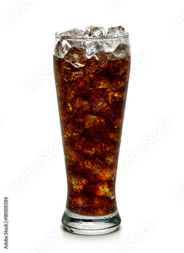 Cola with crushed ice in tall or big glass isolated on white background