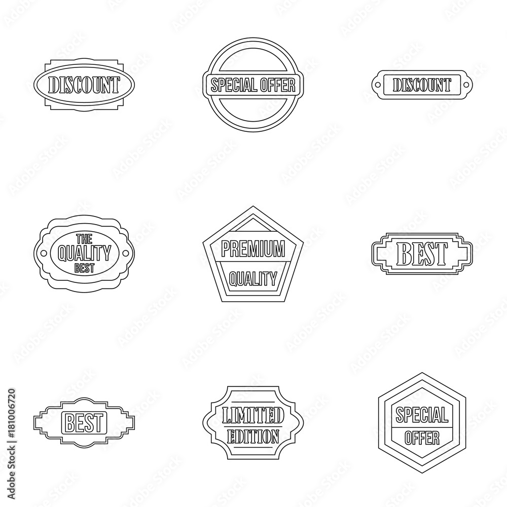 Label icons set, outline style