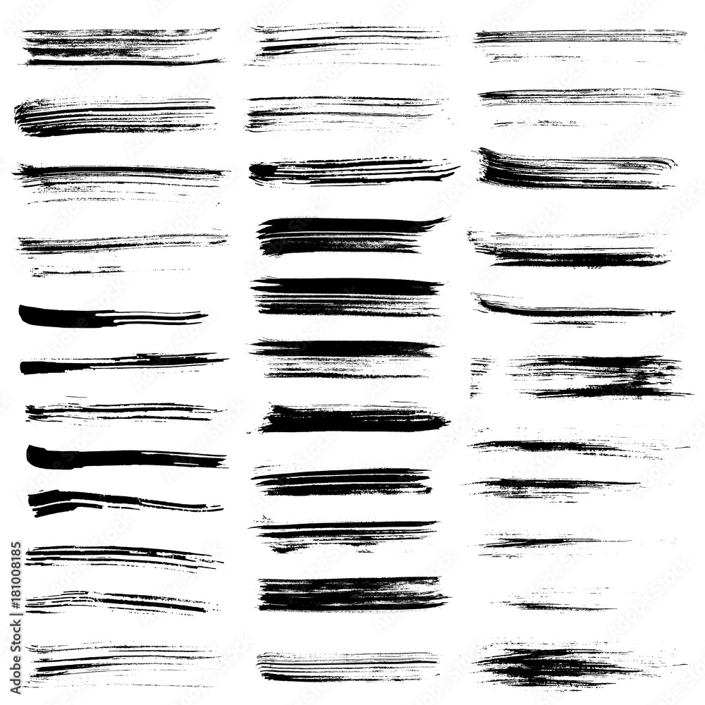 Ink vector brush strokes set. Vector illustration. Grunge hand drawn watercolor texture.