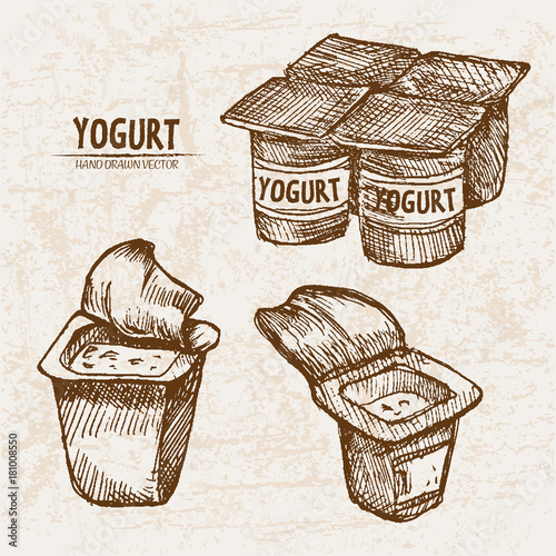 Digital vector detailed line art packed yogurt