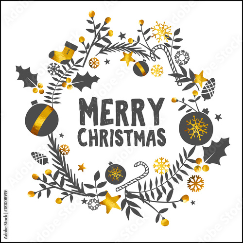 Merry Christmas Golden White Ornament Card