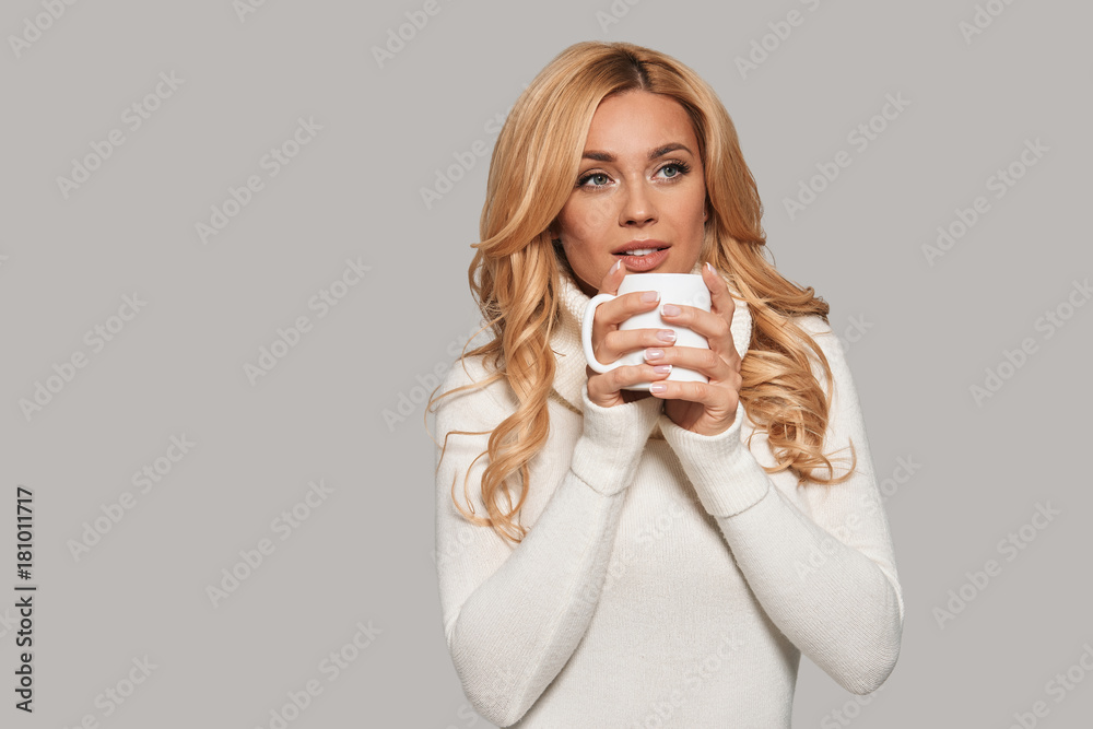 Enjoying hot drink. Enjoying hot drink.