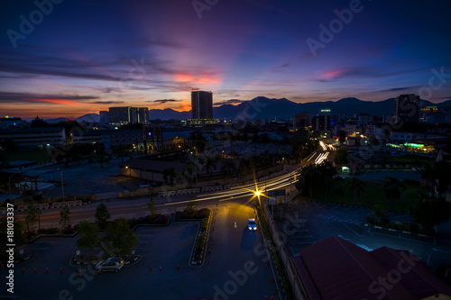 scenery of sunset at Ipoh Malaysia. Soft focus,motion blur due to long exposure