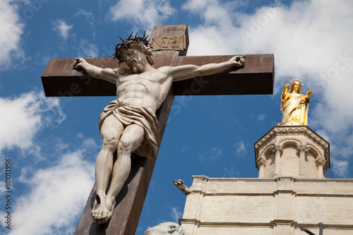 Crucifixion statue by Palais des Papes, Avignon, Provence-Alpes-Cote d'Azur, France photo