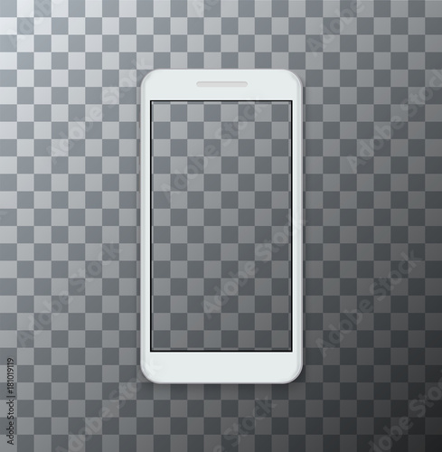 Vector modern smartphone with empty screen on transparent background.